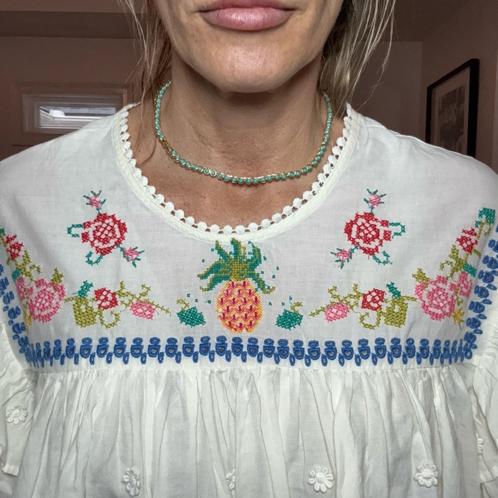 FARM Rio Floral Embroidered Blouse - White and Blue - Picture 3 of 6